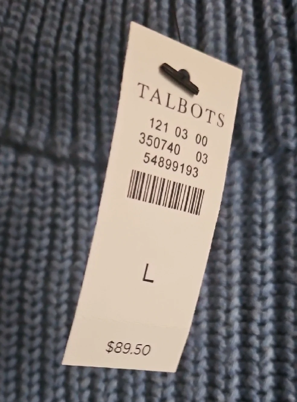 Talbots Light Blue Ribbed Crewneck Sweater 100% Cotton Size L